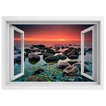 Vinilos ventana atardecer en el mar 3d